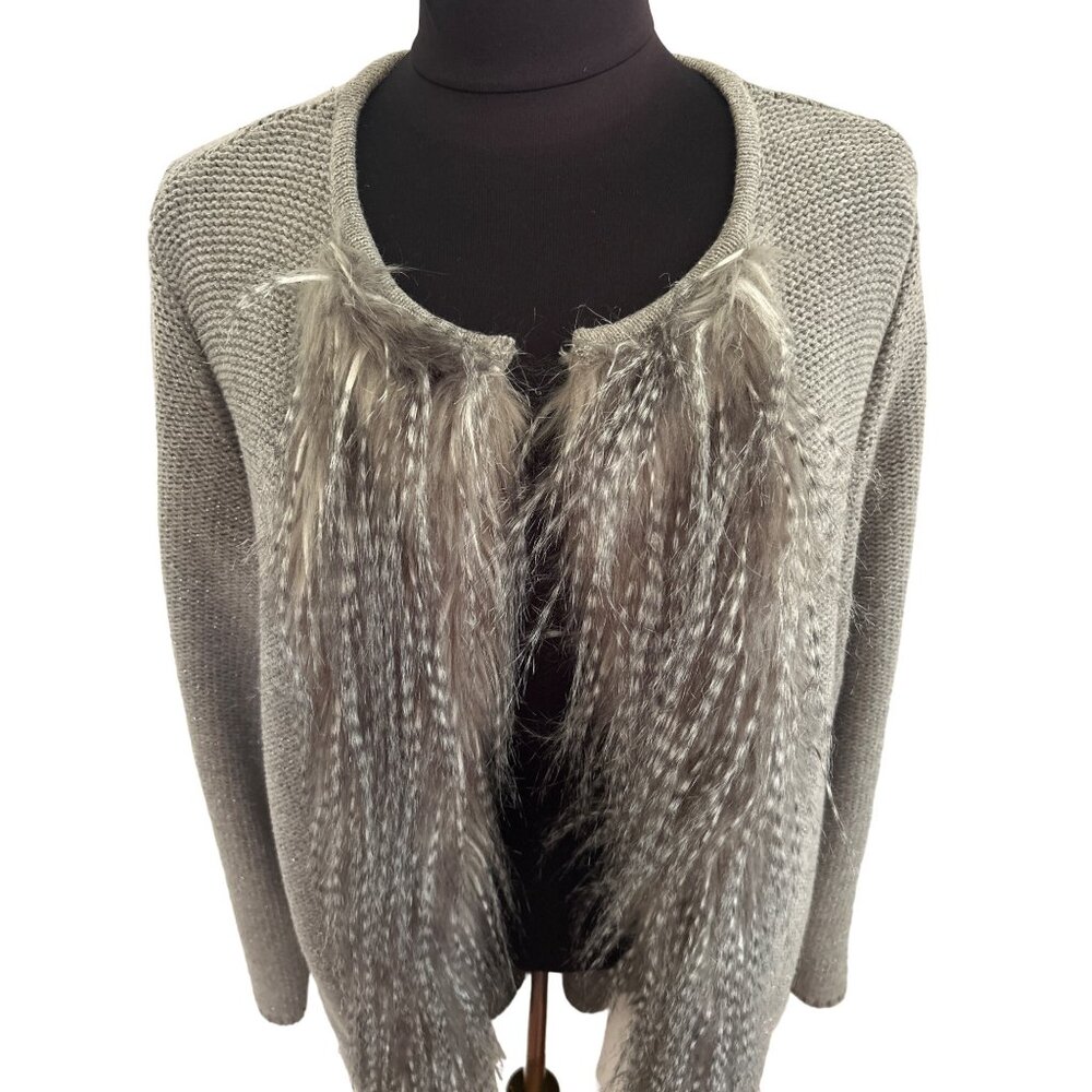 Ruby Road, Gray Metallic Open Front Faux Animal F… - image 2